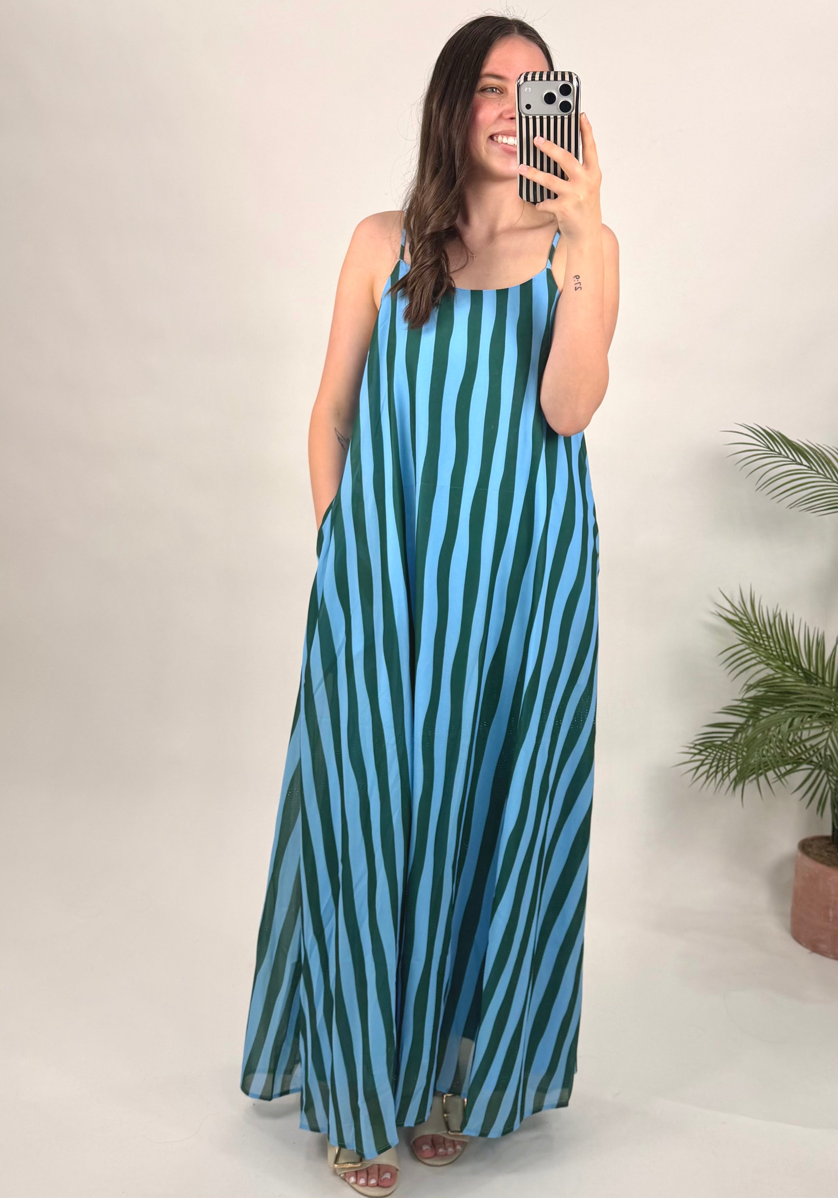 Blue and Green Striped Scoop Neck Dress – Hello Hunny
