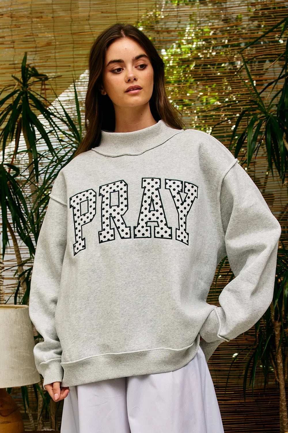 Polka Dot Pray Mockneck Grey