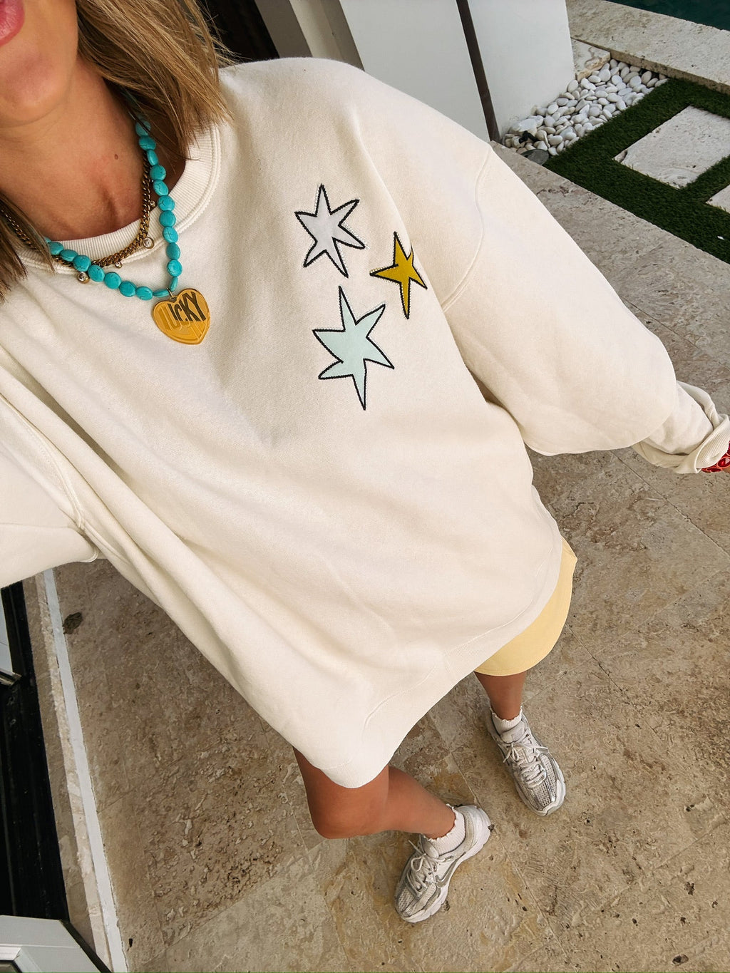 How Lucky Are We Embroidered Sweatshirt