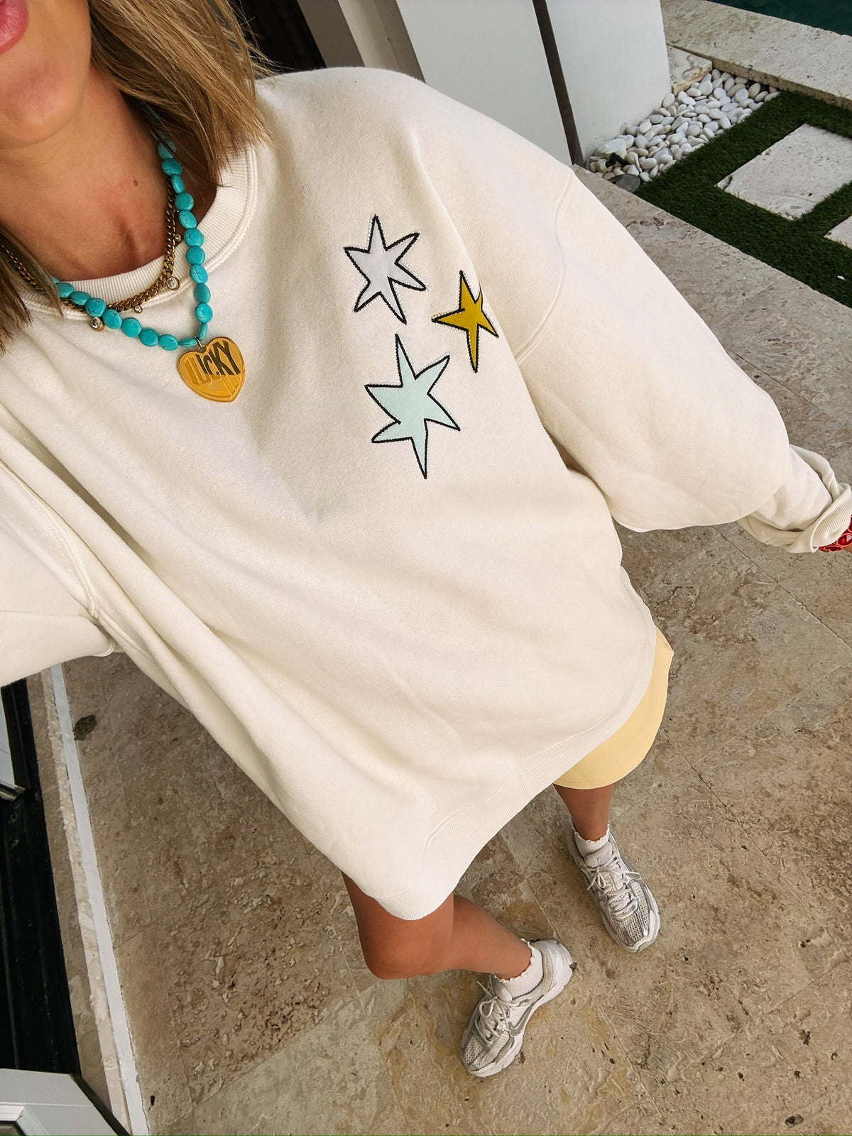 How Lucky Are We Embroidered Sweatshirt