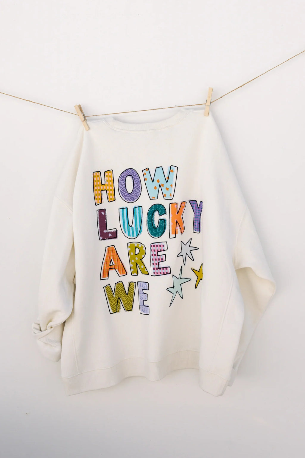 How Lucky Are We Embroidered Sweatshirt