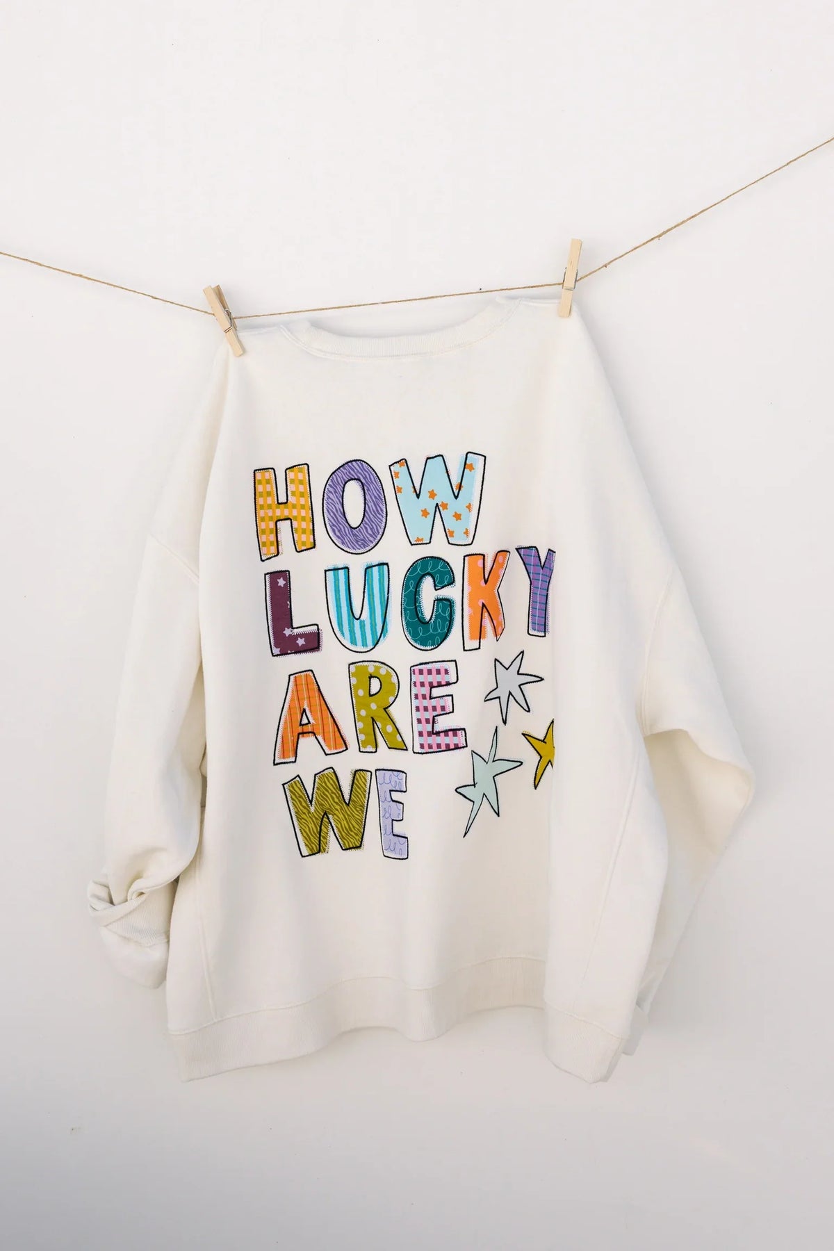How Lucky Are We Embroidered Sweatshirt