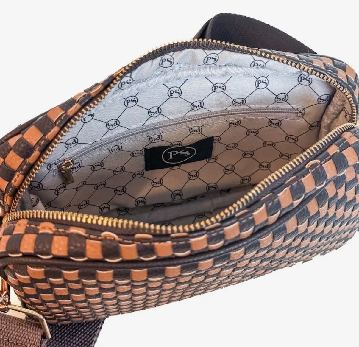 Woven Crossbody Bag: Checkered Coffee