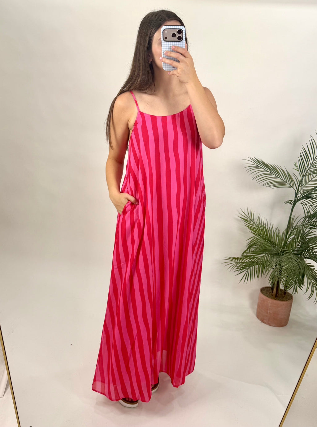 Pink Striped Scoop Neck Dress