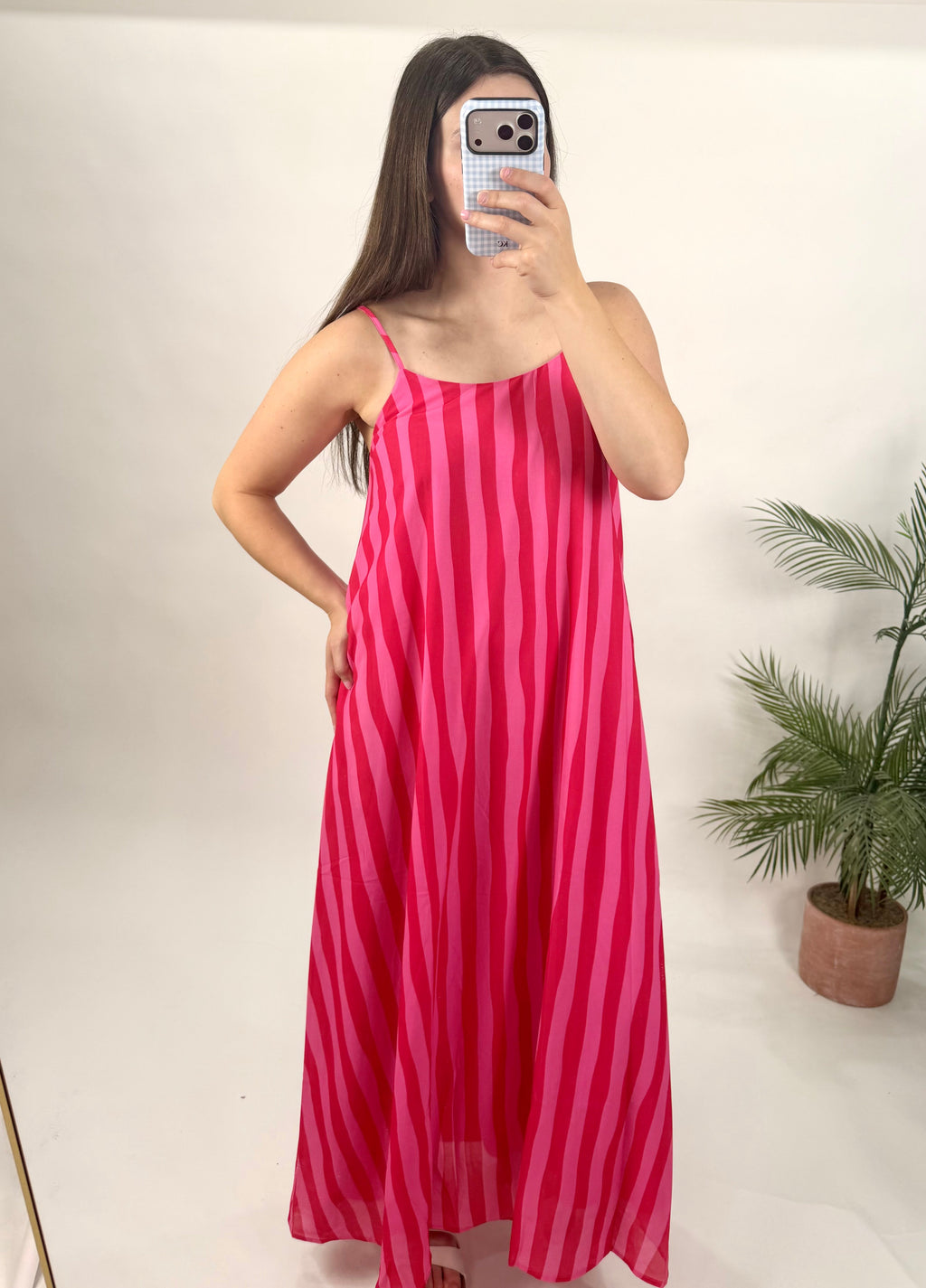 Pink Striped Scoop Neck Dress