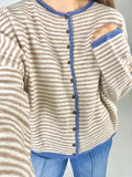 Striped Cardi Top: Tan/Denim