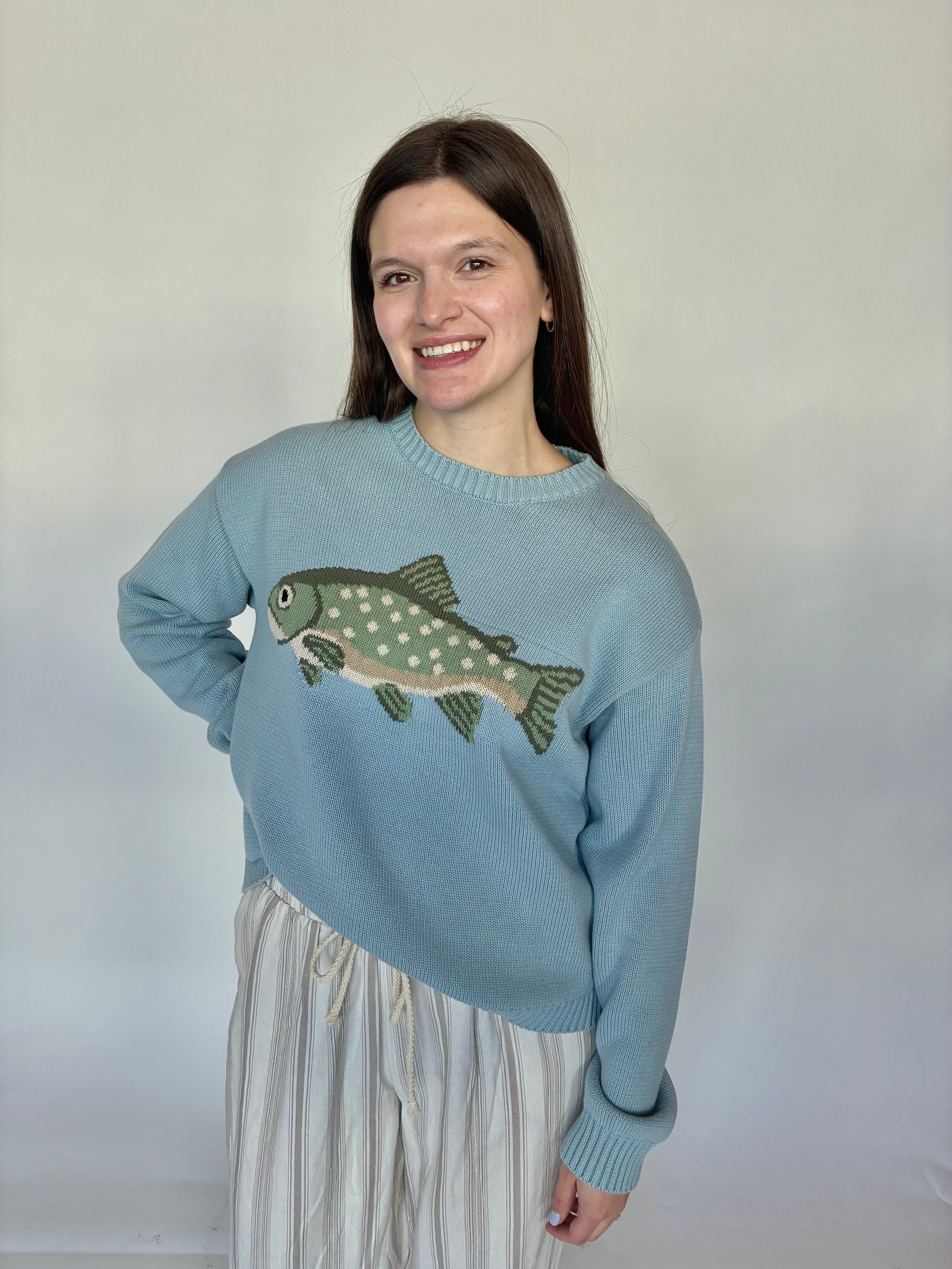 Fish Sweater: Dusty Blue