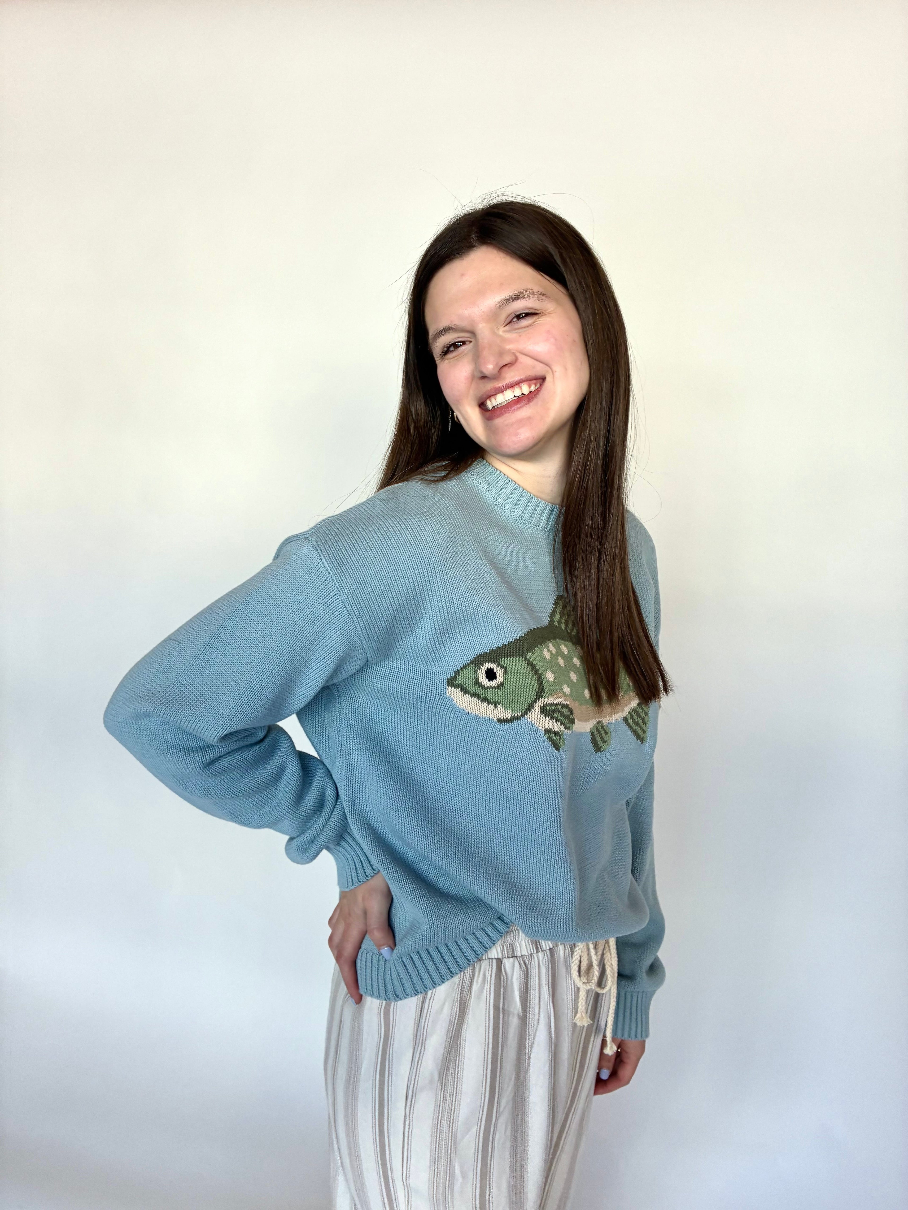 Fish Sweater: Dusty Blue