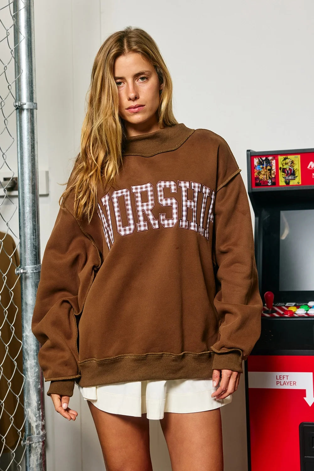 Gingham Worship Mockneck: Chocolate